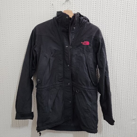 Vintage The North Face Women’s Black Nylon Winter Jacket Size 6 Pink Logo - Picture 1 of 15